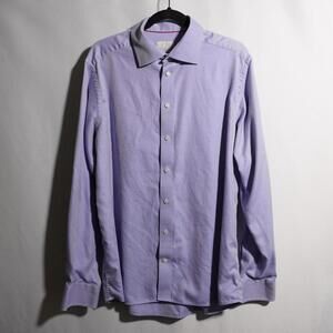 Eton Shirt Men 17.5 44 Blue Striped Button Up Dress Shirt Long Sleeve Formal SEE